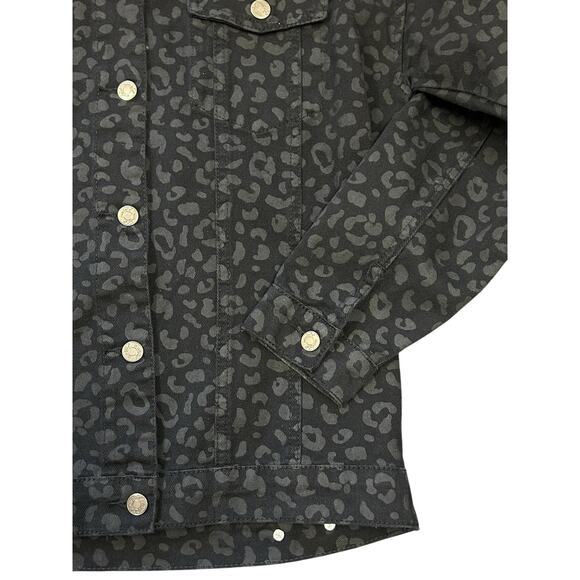 Mud Pie Shaw Boyfriend Jean Jacket Cotton Denim Black Leopard Women’s Size Small - Picture 3 of 8